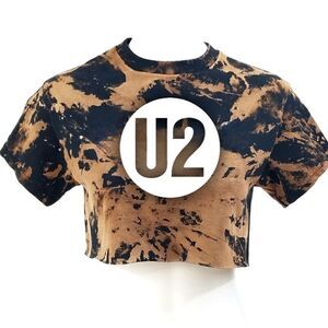 U2 Rock 90s Rock Band Acid Washed Distressed Cropped Crop Top Band Tee Punk Rap